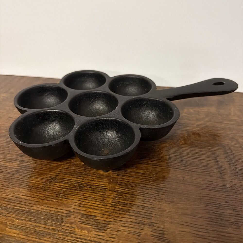 Antique Aebelskiver Danish Footed Cast Iron Apple Bread Baking Pan